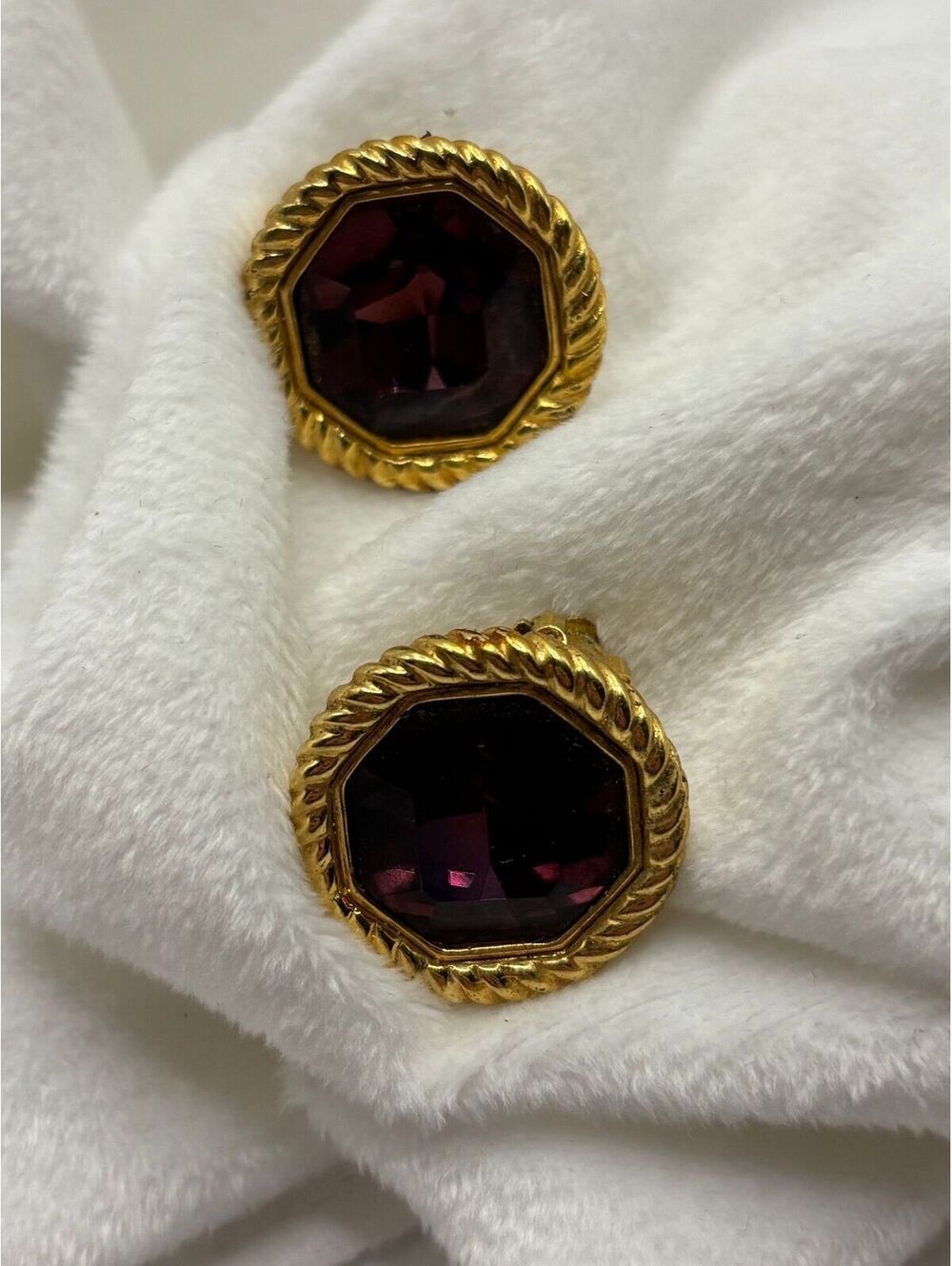 Swarovski Stamped Purple Crystal Gold Tone Rope Clip On Earrings